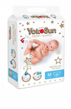 Детские одноразовые подгузники PREMIUM YokoSun M (5-10 кг.) 62 шт.