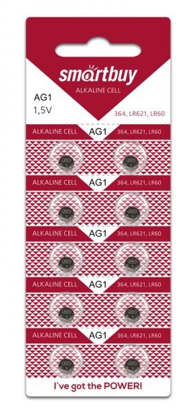 Батарейка часовая AG1 (упаковка 10 шт.) Smartbuy (SBBB-AG1-10B)