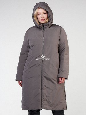 Женская зимняя классика куртка большого размера коричневого цвета 114-935_48K
