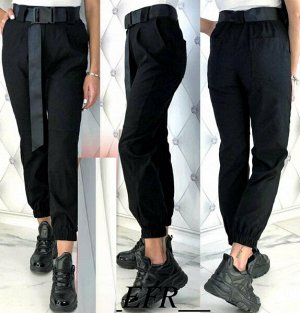 Стильные брюки с поясом черные A133