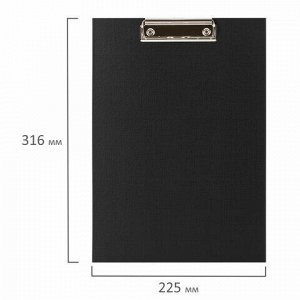 Доска-планшет STAFF с прижимом А4 (225х316 мм), картон/бумвинил, РОССИЯ, черная, 229051