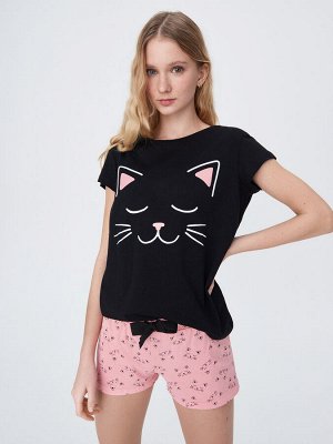 Пижамный комплект из двух предметов с принтом "кошка"