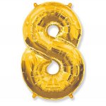Цифра 8 золото 40&quot;/102 см фольгированный шар