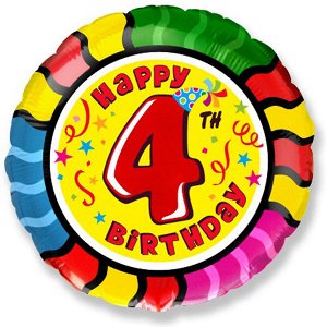 Круг С днем рождения Цифра 4 18"/45 см фольгированный шар с рисунком