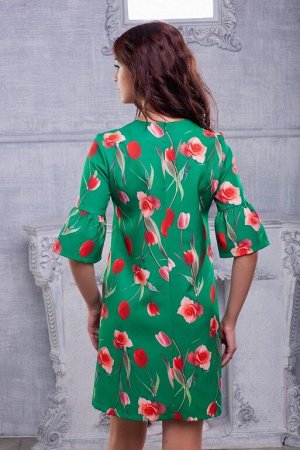 Платье принт тюльпаны цвет зеленый