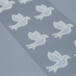 Наклейка пластик стразы "Голуби" блёстки с жемчугом 31х10,5 см