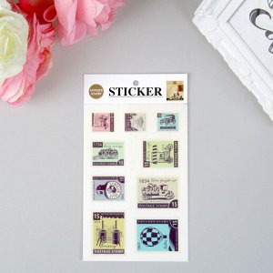 Наклейка пластик "Почтовые марки" набор 6 листов 15х10 см