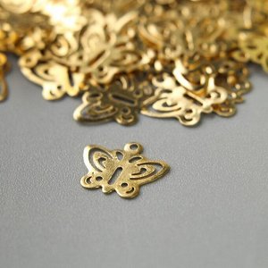 Декор для творчества металл "Бабочка с круглыми крыльями" золото набор 100 шт 1х0,8 см