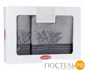 H0000424 Махровое полотенце в коробке 50x90+70x140 "INFINITY", серый, 100% Хлопок