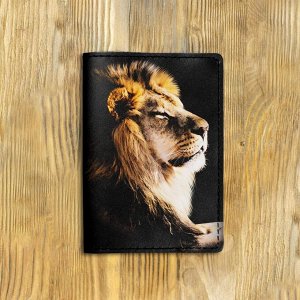 Обложка на паспорт "Довольный лев", черная