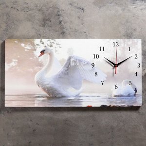 Часы-картина настенные, серия: Животный мир, "Белый лебедь", 40 х 76 см