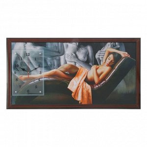 Часы-картина настенные, серия: Люди, "Девушка на кушетке", 50х100  см, микс