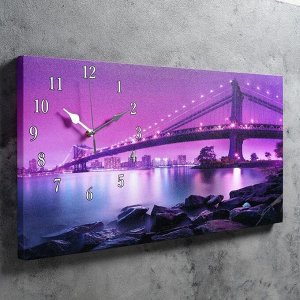 Часы-картина настенные, серия: Город, &quot;Светящийся мост&quot;, 40 х 76 см