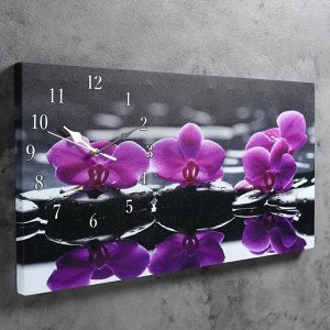 Часы-картина настенные, серия: Цветы, "Орхидеи на камнях", 40 х 76 см