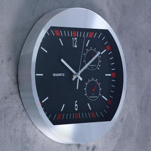 Часы настенные, серия: Классика, "Мэдисон" с гигрометром и термометром, хром, d=30 см
