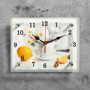 Часы настенные, серия: Кухня, &quot;Чайная церемония и лимон&quot;, 20х25  см, микс