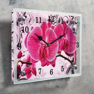 Часы-картина настенные, серия: Цветы, &quot;Розовые орхидеи с узором&quot;, 20х25  см, микс