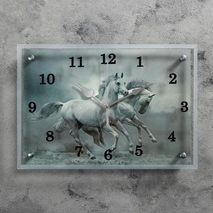 Часы настенные, серия: Животный мир, "Серые лошади", 25х35  см, в ассортименте