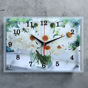Часы настенные, серия: Цветы, "Ромашки в прозрачной вазе"25х35 см, в ассортименте