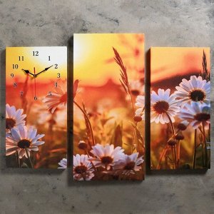 Часы настенные, модульные, серия: Цветы, "Ромашки на закате", 60х80 см