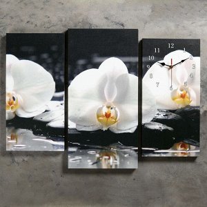 Часы настенные модульные «Белые орхидеи на камнях». 60 ? 80 см