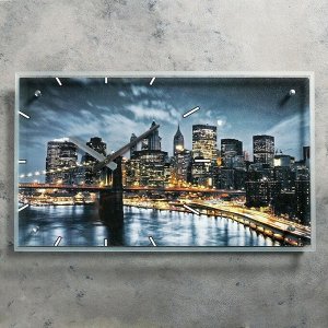 Часы настенные, серия: Город, "Бруклинский Мост. Ночной Нью-Йорк", 35х60  см, в ассортименте
