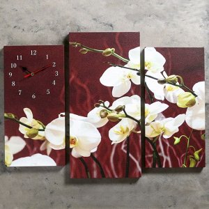 Часы настенные, модульные, серия: Цветы, "Белые орхидеи", 60х80 см