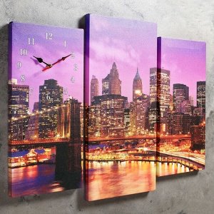Часы настенные, модульные, серия: Город,"Светящийся мост", 60х80 см