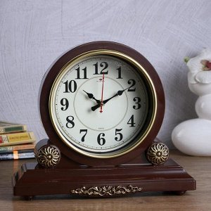 Часы настольные "Берта", плавный ход, 30 х 26 см, корпус коричневый с золотом, микс