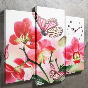 Часы настенные, модульные, серия: Цветы, "Бабочки на цветах", 60х80 см