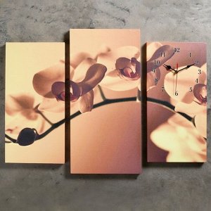 Часы настенные, модульные, серия: Цветы, "Веточка орхидеи", 60х80 см