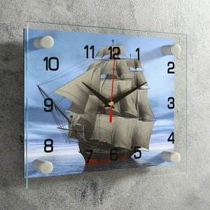 Часы настенные, серия: Море, "Корабль" стекло 20х26  см, микс