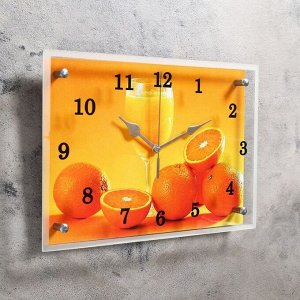 Часы настенные, серия: Кухня, "Апельсины и бокал", 25х35  см