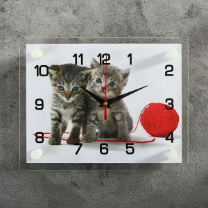 Часы настенные. серия: Животный мир. "Котята с клубком". 20х26  см. микс