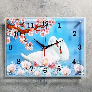 Часы настенные, серия: Животный мир, "Лебеди", 30х40 см микс