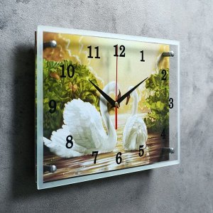 Часы настенные, серия: Животный мир, "Лебеди", 25х35 см