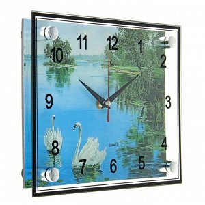 Часы настенные, серия: Природа, "Лебеди в озере", 20х26  см, микс