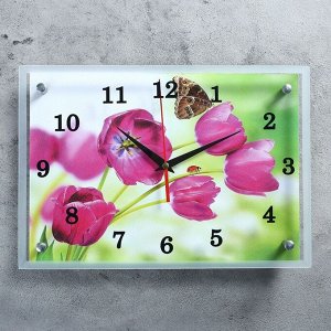 Часы настенные, серия: Цветы, "Бабочка на цветке", 25х35 см