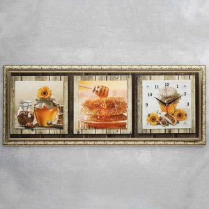 Часы-картина настенные, серия: Кухня, "Мед и кофе", 35 х 100 см