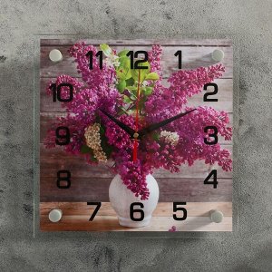 Часы настенные, серия: Цветы, "Сирень в белой вазе", 25х25  см, в ассортименте