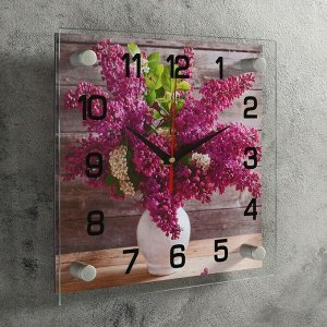 Часы настенные, серия: Цветы, "Сирень в белой вазе", 25х25  см, в ассортименте