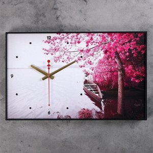 Часы настенные, серия: Природа, "Лодка, Фиолетовое дерево", 57х35х4 см , в ассортименте