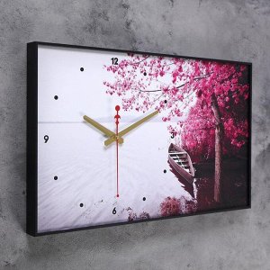 Часы настенные, серия: Природа, "Лодка, Фиолетовое дерево", 57х35х4 см , в ассортименте