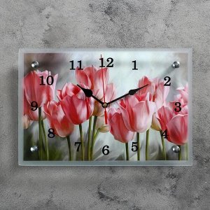 Часы настенные, серия: Цветы, "Розовые тюльпаны", 20х30  см, в ассортименте