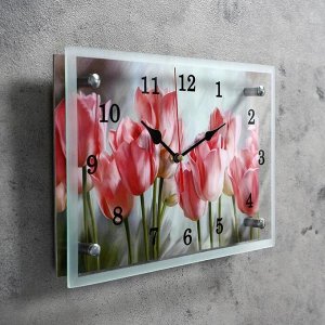 Часы настенные, серия: Цветы, "Розовые тюльпаны", 20х30  см, в ассортименте