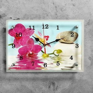 Часы настенные, серия: Цветы, "Сиреневые орхидеи и камни", 20х30  см, в ассортименте
