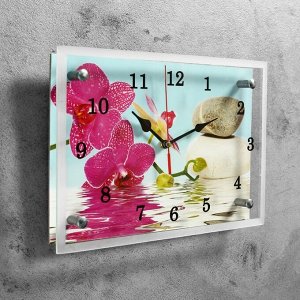 Часы настенные, серия: Цветы, "Сиреневые орхидеи и камни", 20х30 см