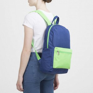 Рюкзак молодёжный, отдел на молнии, наружный карман, цвет синий/зелёный