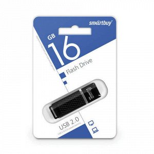 Флэш-диск 16 GB, SMARTBUY Quartz, USB 2.0, черный, SB16GBQZ-K