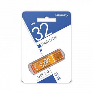 Флэш-диск 32 GB, SMARTBUY Glossy, USB 2.0, оранжевый, SB32GBGS-Or